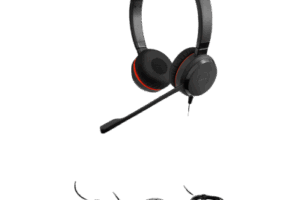 Jabra Evolve 30 II Duo MS con conexión USB C/A y 3.5mm, micrófono con cancelación de ruido y controlador en el cable con botones e indicadores LED (5399-823-369))