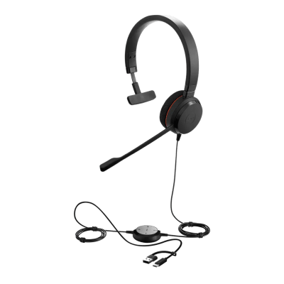 Jabra Evolve 20 Mono con Conexión USB C/A, Micrófono con Cancelación de Ruido de Ultima Generación, Configuración Plug and Play (4993-829-269)