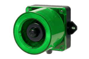 Combinación de baliza LED color Verde y sirena electrónica de 31 tonos resistente a la intemperie de volumen máx. 123 dB a 110-220 VCA