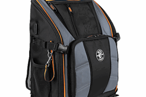 Mochila Profesional para Herramientas / 27 Bolsillos / Acceso Rápido y Estación de Trabajo / Base Moldeada Ancha / Interior Naranja / USB-C / Soporte para Lámpara