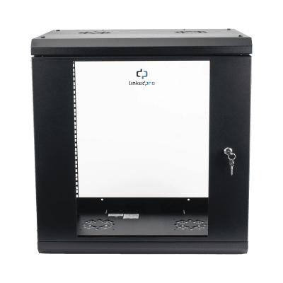 Gabinete de Pared 12U / Profundidad 455 mm (18 in) / Cristal Templado / Acero Reforzado / Carga 80 kg