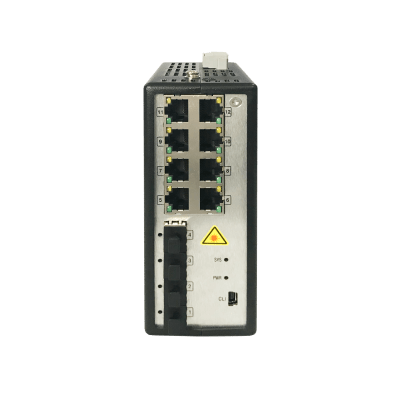 Switch Industrial Administrable / 8 Puertos Gigabit PoE+ 30W / 4 Puertos SFP / 250W Total / 48-57 VCD / -40°C a 75°C / 140×52×110 mm / 5.5×2.0×4.3 pulgadas