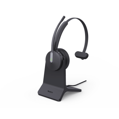 Diadema Bluetooth Mono / Cancelación de Ruido IA / 3 Micrófonos / Bluetooth 5.3 / Alcance 50 m (164 ft) / 35 Horas de Conversación / Base de Carga / Certificación Microsoft Teams