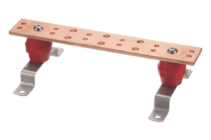 Barra Unión Telecom TMGB / 12 x 2 x 1/4 in / Cobre 100% / 6+12 Orificios / Montaje Muro Incluido / Aisladores Rojos / J-STD-607-A