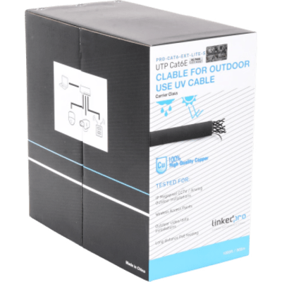 Bobina de Cable Cat6 / 305 m (1000 pies) / 24 AWG / UTP / Intemperie / PVC Negro