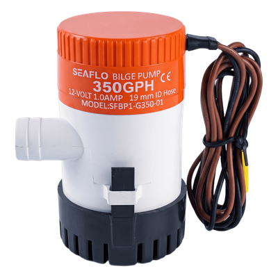 Bomba de Achique Sumergible SEAFLO SFBP1-G35-01 / 350 GPH (1,325 LPH) / 12V CD / No Automática / Protección Anti-Aire / Sellos Herméticos / Cableado Marino / Base de Filtro Removible