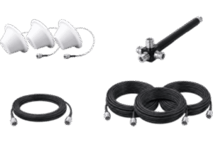 Kit de 3 Antenas Omnidireccionales tipo Domo y Divisor de Potencia de 4 salidas / Jumpers Coaxiales de 3 m y tres de 15 m con conectores N macho