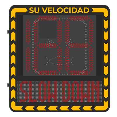 Radar Medidor de Velocidad / Detección 100 m (328.1 ft) / 32 Objetivos / 3 Carriles / Pantalla LED 3000 cd/m² / IP66 / Ethernet