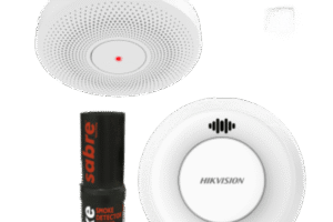Kit de Detección de Humo / 9 Detectores Interlink + Hub Wi-Fi / Interconectable 30 Dispositivos / Batería 10 Años / Alarma 85 dB / Probador SABRE Incluido / Hik-Connect