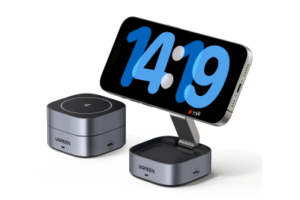 Cargador Inalámbrico Magnético 2 en 1 UGREEN / 25W Máximo Potencia Total / Carga Simultánea iPhone + Smartwatch / Compatibilidad MagSafe y No MagSafe / Puerto USB-C 20W + USB 5W / Diseño Compacto