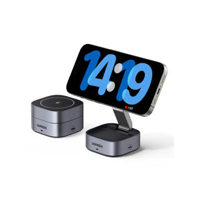 Cargador Inalámbrico Magnético 2 en 1 UGREEN / 25W Máximo Potencia Total / Carga Simultánea iPhone + Smartwatch / Compatibilidad MagSafe y No MagSafe / Puerto USB-C 20W + USB 5W / Diseño Compacto